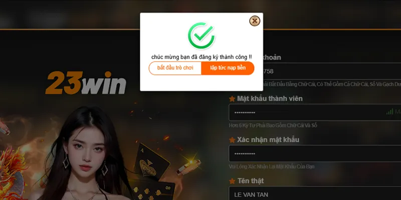 23WIN ⚜️ Link Trang Chủ 23win.com #1 Châu Á | Đăng ký +233K 42 Tạo tài khoản thành công 23WIN